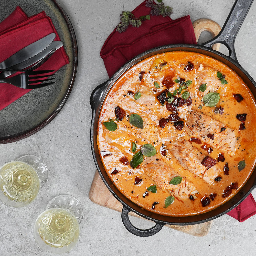 Zalm met romige tomatensaus en Gran Formaggio