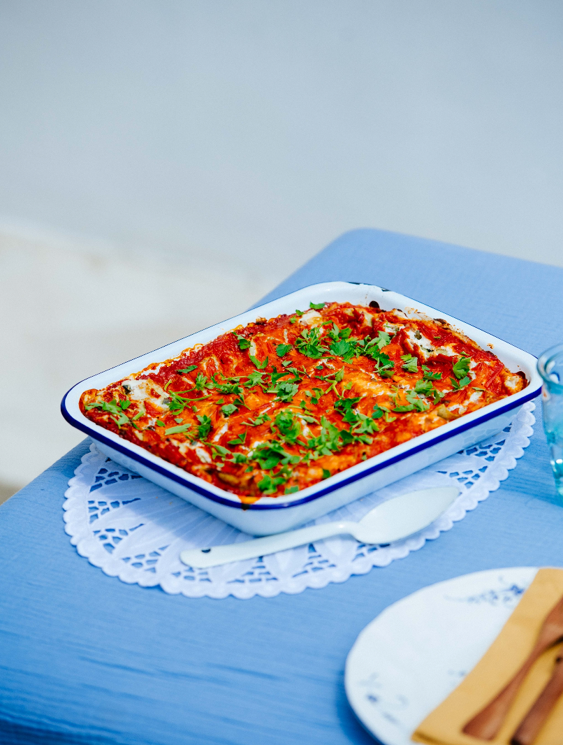 ovenschotel van cannelloni met spinazie en ricotta